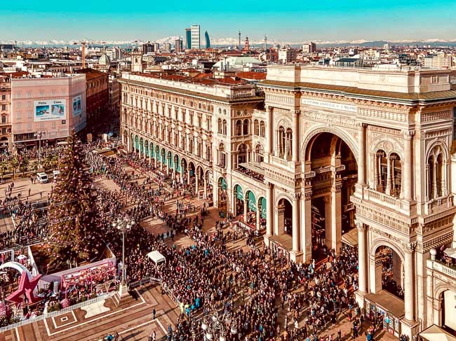 The view from the Duomo Rooftop in Milan on the Piazza Duomo