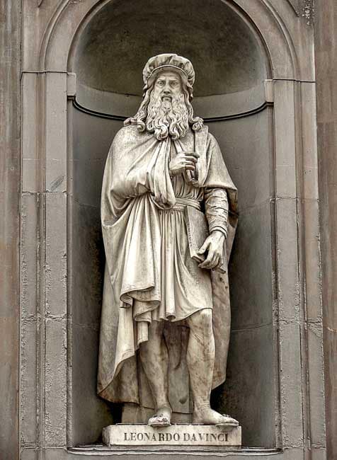 A statue of Leonardo da Vinci one of the most important people who ever lived in Milan, Italy