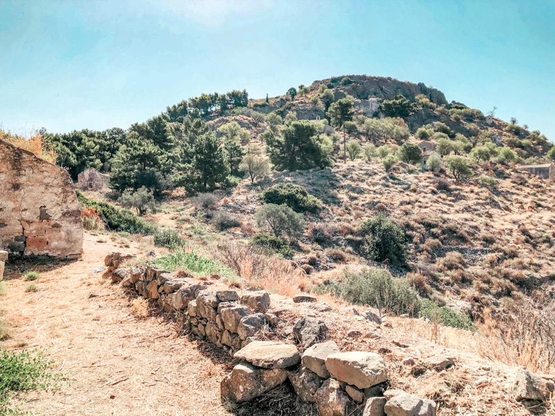 Hillside of churches in Aegina Island, Greece
