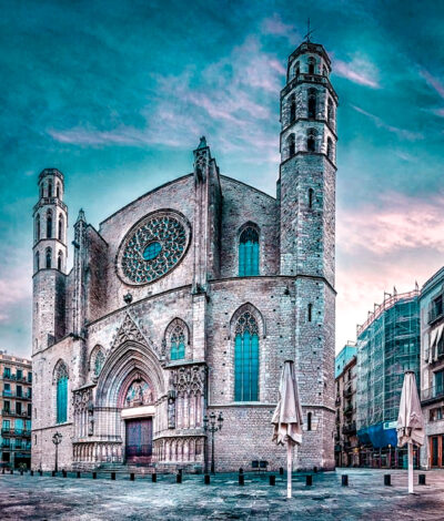 The facade of Santa Maria Del Mer Church in Barcelona