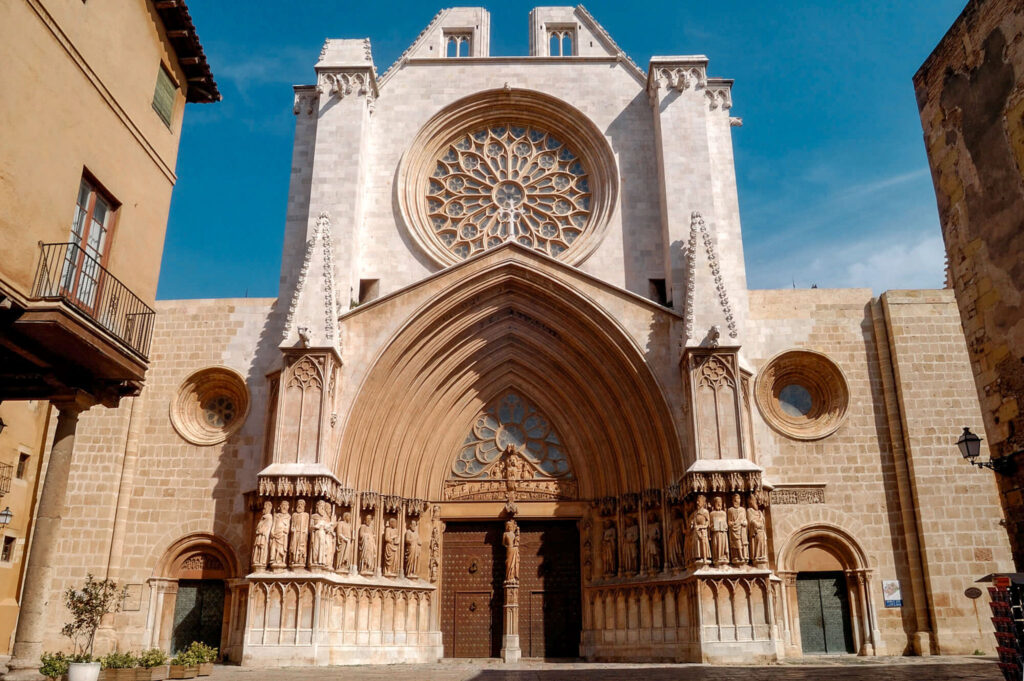 Front view of the entrance of the Cathedral of Tarragona in Catalonia, Spain.