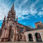 Beautiful church in Charleston, South Carolina. A Charleston church steeple against a beautiful and dramatic blue sky.