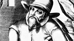Engraving of Menno Simons, one of the founders of the Mennonites who later broke up to become the Amish. Learn the differences between the Amish and Mennonite.